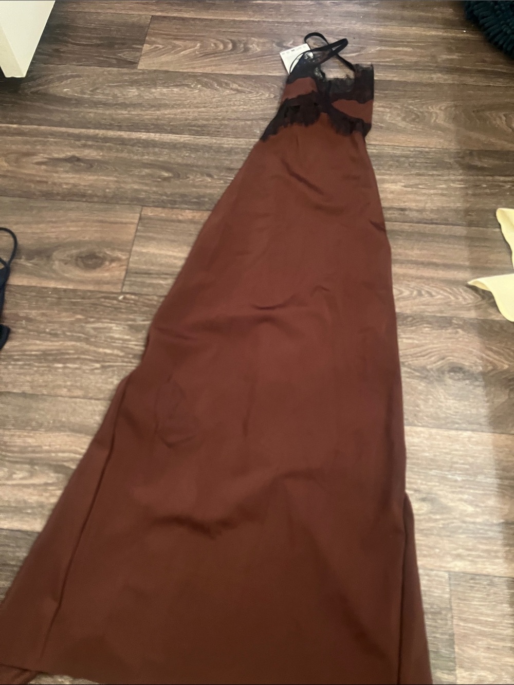 Zara Rust Slip Dress with Black Lace Trim
